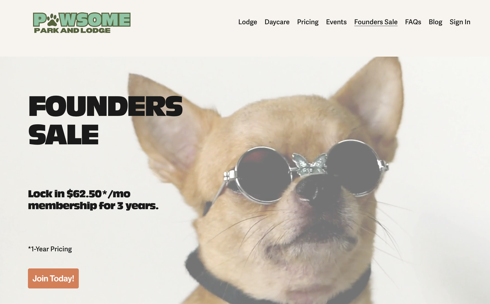 a screenshot of the pawsome park website